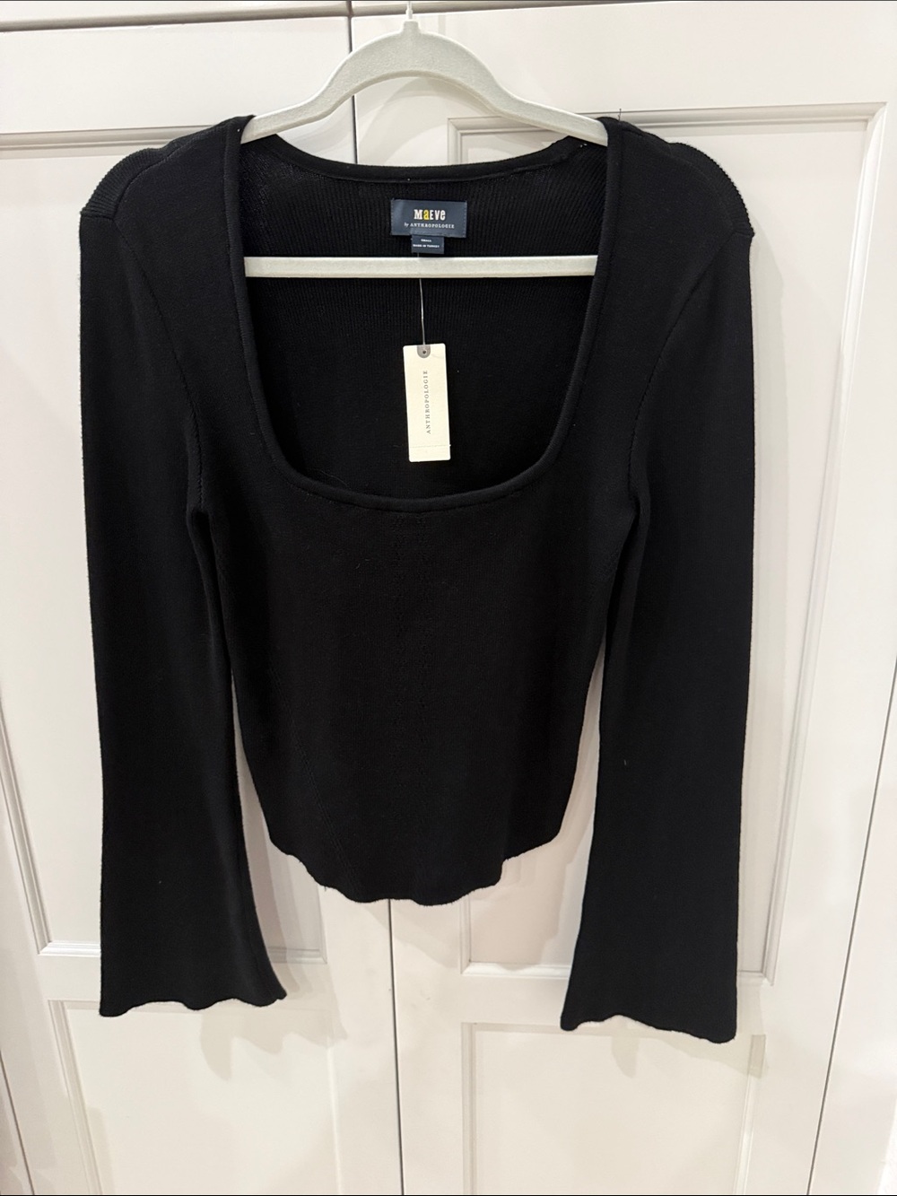 Maeve Black Scoop-Neck Ribbed Long Sleeve Tee